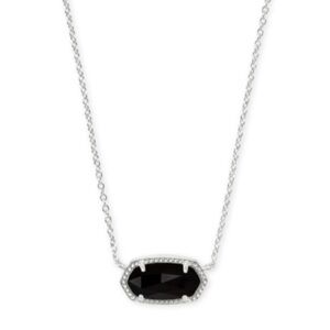 Kendra Scott • Elisa Pendant Necklace • Silver Tone Black Opaque Glass
